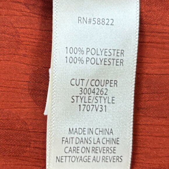 Max Studio‎ Ruched Long Sleeve Rust Polka Dot Silky Blouse Size XS New - Picture 7 of 7